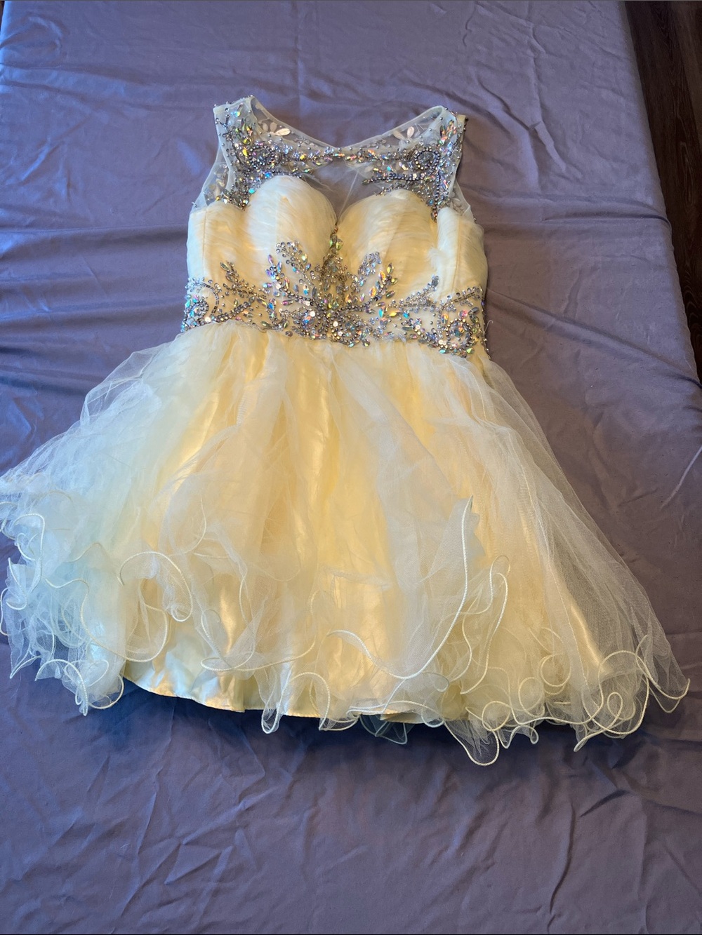 NWT - May Queen Pale Yellow Tulle Party Dress with Crystal Appliqué - Size 4